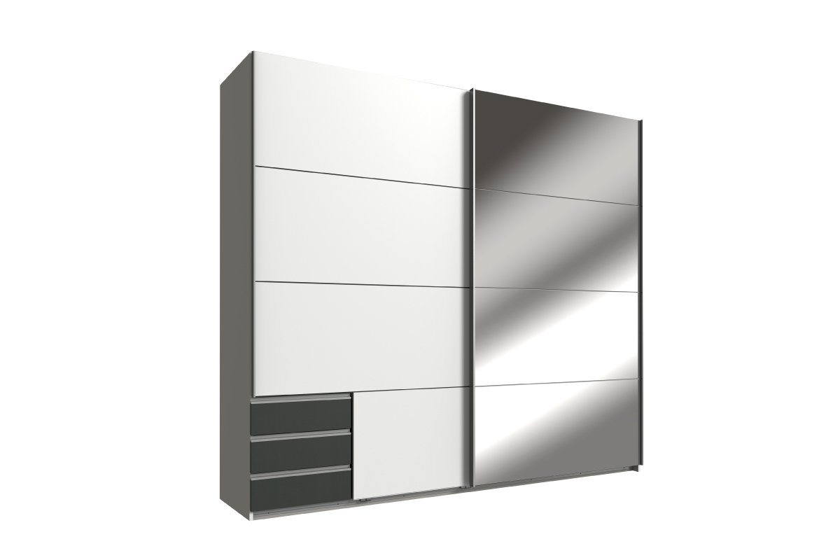 Stylefy Schwebetürenschrank Odri II (Kleiderschrank, Mehrzweckschrank) mit 2 Schibetüren, aus Holzwerkstoff, Modern Design, viel Stauraum, Metall, mit Spiegel und Schubladen variabel stellbar von Stylefy