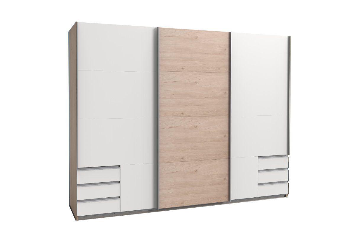 Stylefy Schwebetürenschrank Odri III (Kleiderschrank, Mehrzweckschrank) mit 3 Schibetüren, aus Holzwerkstoff, Modern Design, viel Stauraum, Metall, mit Schubladen variabel stellbar von Stylefy