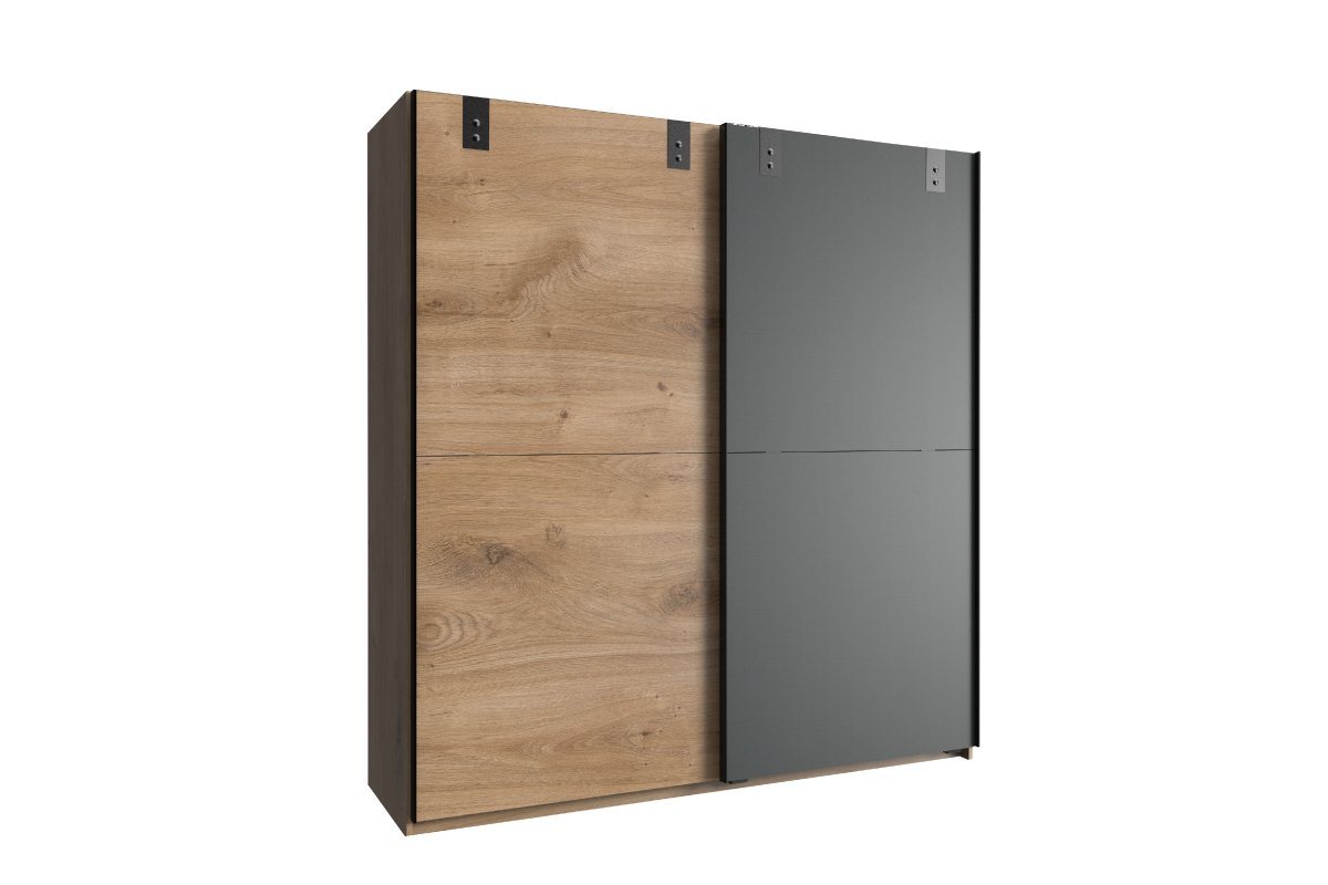 Stylefy Schwebetürenschrank Toronto III Plankeneiche Optik Graphit (Kleiderschrank, Mehrzweckschrank) mit 2 Schibetüren, aus Holzwerkstoff, Modern Design, viel Stauraum, Metall, variabel stellbar von Stylefy