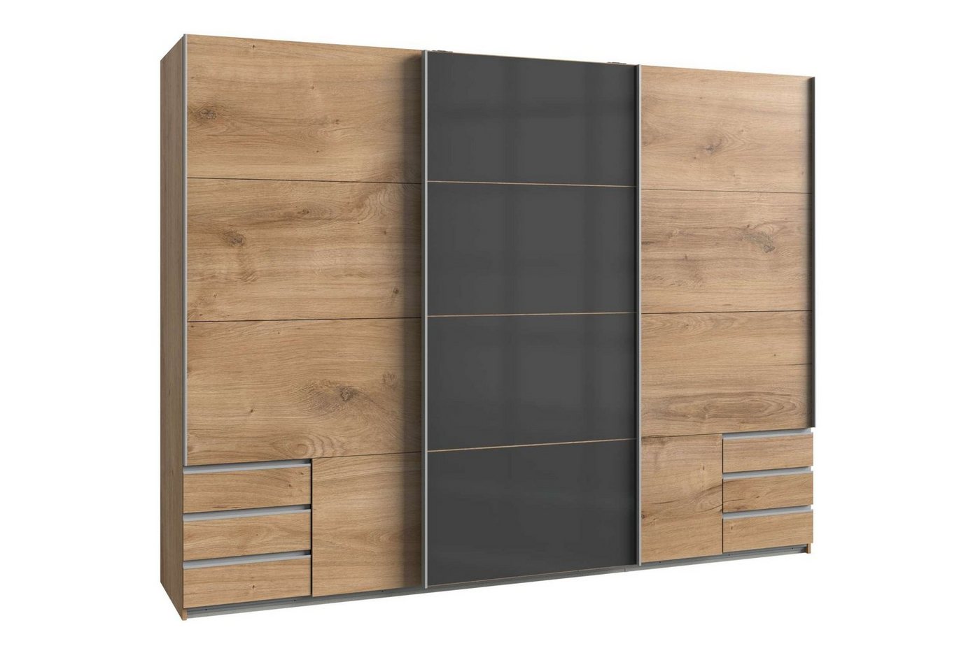 Stylefy Schwebetürenschrank Veneto IV (Kleiderschrank, Mehrzweckschrank) mit 3 Schibetüren, aus Holzwerkstoff, Modern Design, viel Stauraum, mit Schubladen, Metall, variabel stellbar von Stylefy