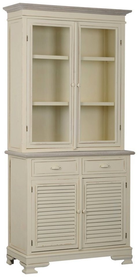 Stylefy Vitrine Pesaro Pappel Creme Hellbraun (Standvitrine, Glasvitrine) aus Massivholz, Glaselemente, mit Schubladen, Landhausstil von Stylefy