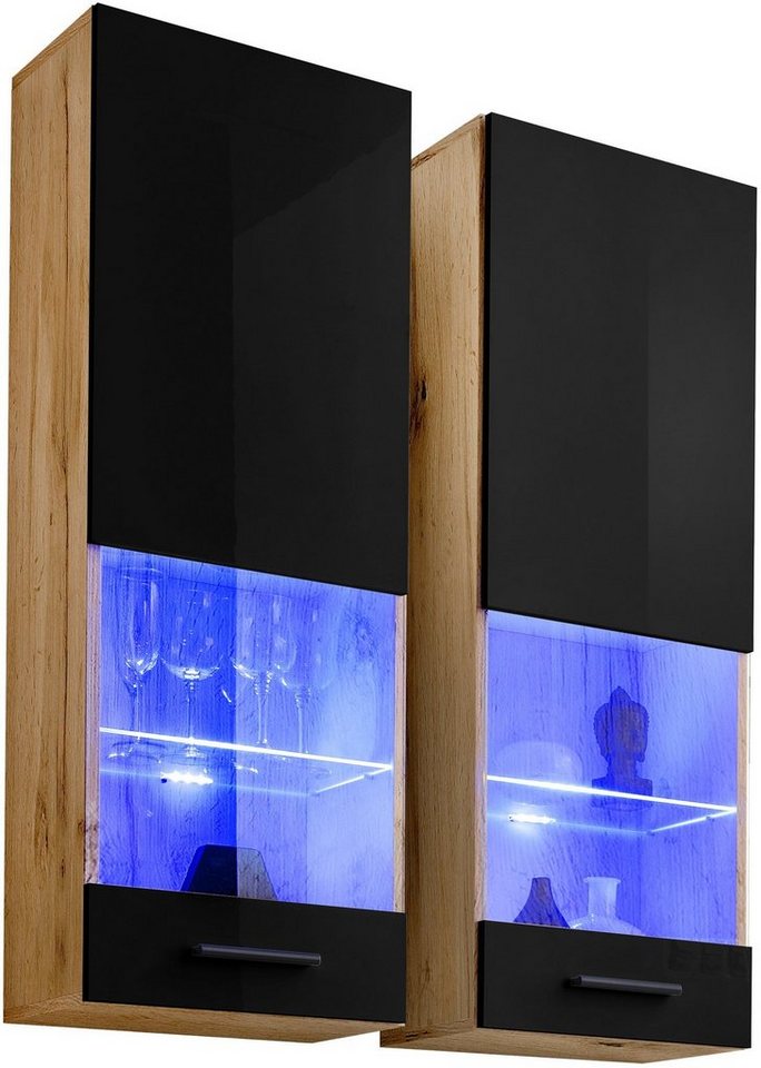 Stylefy Vitrine Teka VII (Hängevitrine, Glasvitrine, Wohnmöbel) 2xVitrine, wahlweise mit LED-Beleuchtung, mit Glaseinsatz, viel Stauraum, Modern Design, variabel hängbar, aus Holzwerkstoff von Stylefy
