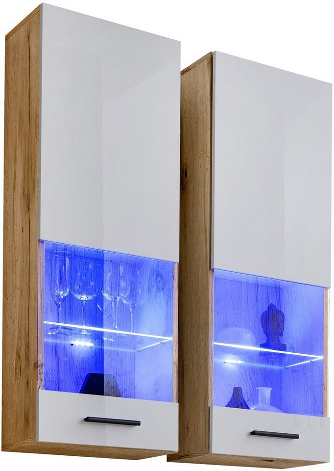 Stylefy Vitrine Teka VII (Hängevitrine, Glasvitrine, Wohnmöbel) 2xVitrine, wahlweise mit LED-Beleuchtung, mit Glaseinsatz, viel Stauraum, Modern Design, variabel hängbar, aus Holzwerkstoff von Stylefy