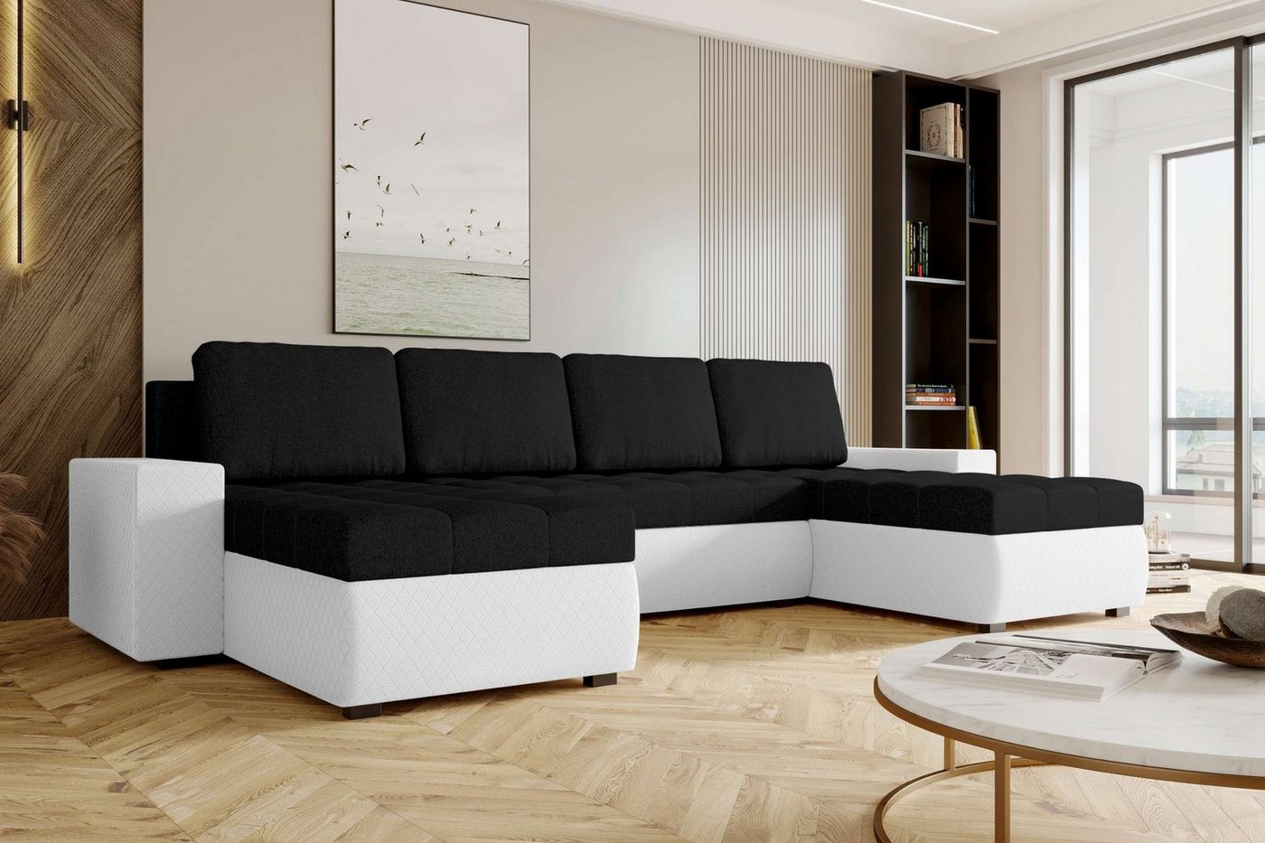 Stylefy Wohnlandschaft Amelia, U-Form, Eckcouch, Sofa, Sitzkomfort, mit Bettfunktion, mit Bettkasten, Modern Design von Stylefy