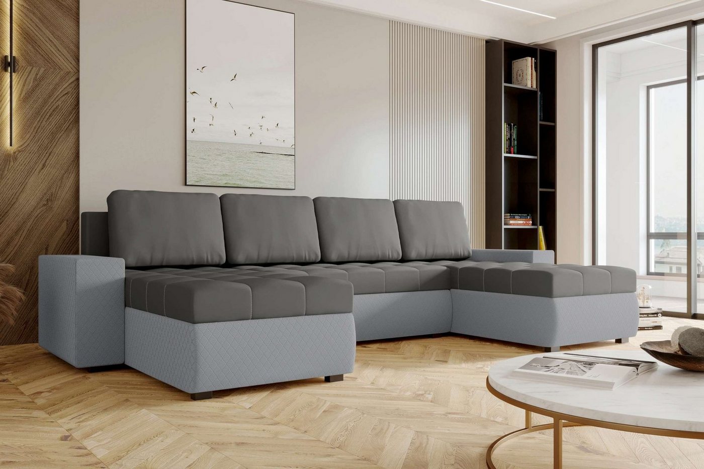Stylefy Wohnlandschaft Amelia, U-Form, Eckcouch, Sofa, Sitzkomfort, mit Bettfunktion, mit Bettkasten, Modern Design von Stylefy