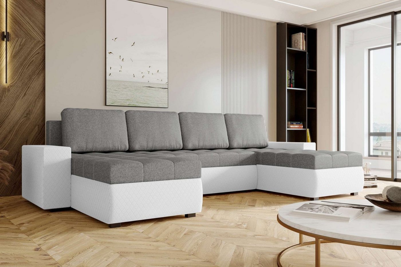 Stylefy Wohnlandschaft Amelia, U-Form, Eckcouch, Sofa, Sitzkomfort, mit Bettfunktion, mit Bettkasten, Modern Design von Stylefy