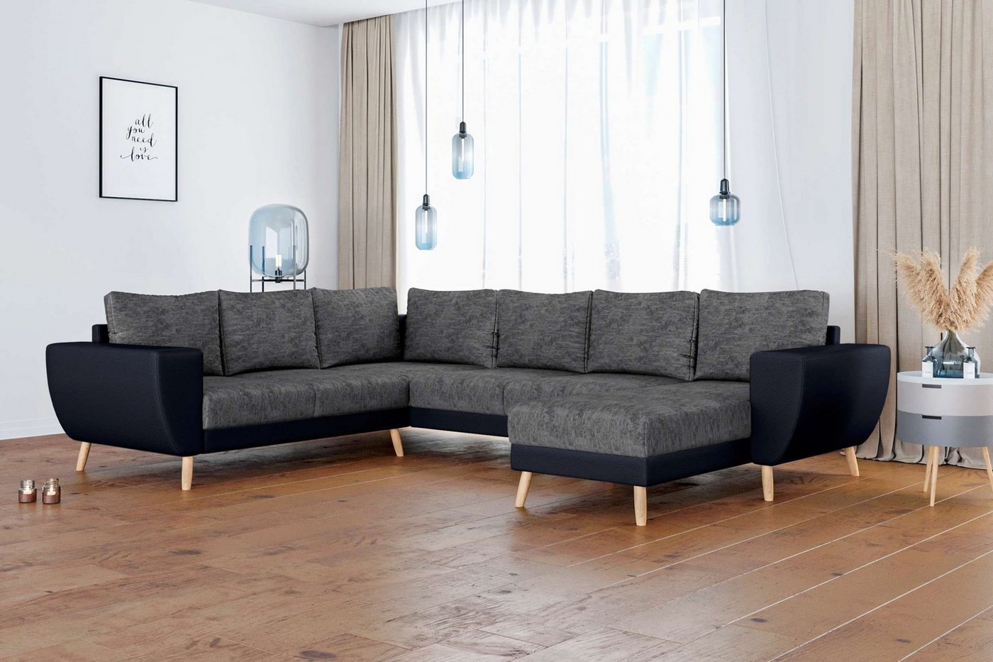 Stylefy Wohnlandschaft Apollo, Sofa, U-Form, Ottomane links oder rechts bestellbar, frei im Raum stellbar, Modern Design, mit Wellenfederung von Stylefy