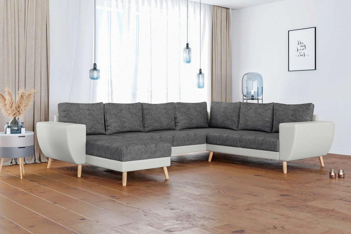 Stylefy Wohnlandschaft Apollo, Sofa, U-Form, Ottomane links oder rechts bestellbar, frei im Raum stellbar, Modern Design, mit Wellenfederung von Stylefy