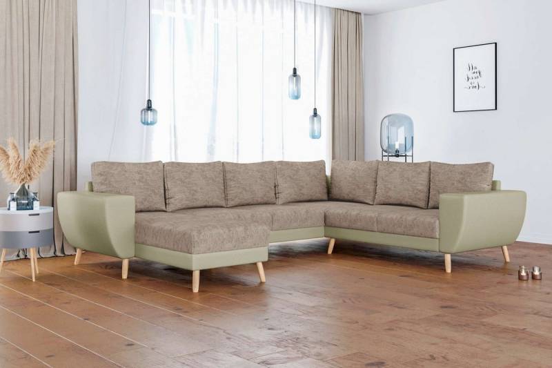 Stylefy Wohnlandschaft Apollo, Sofa, U-Form, Ottomane links oder rechts bestellbar, frei im Raum stellbar, Modern Design, mit Wellenfederung von Stylefy