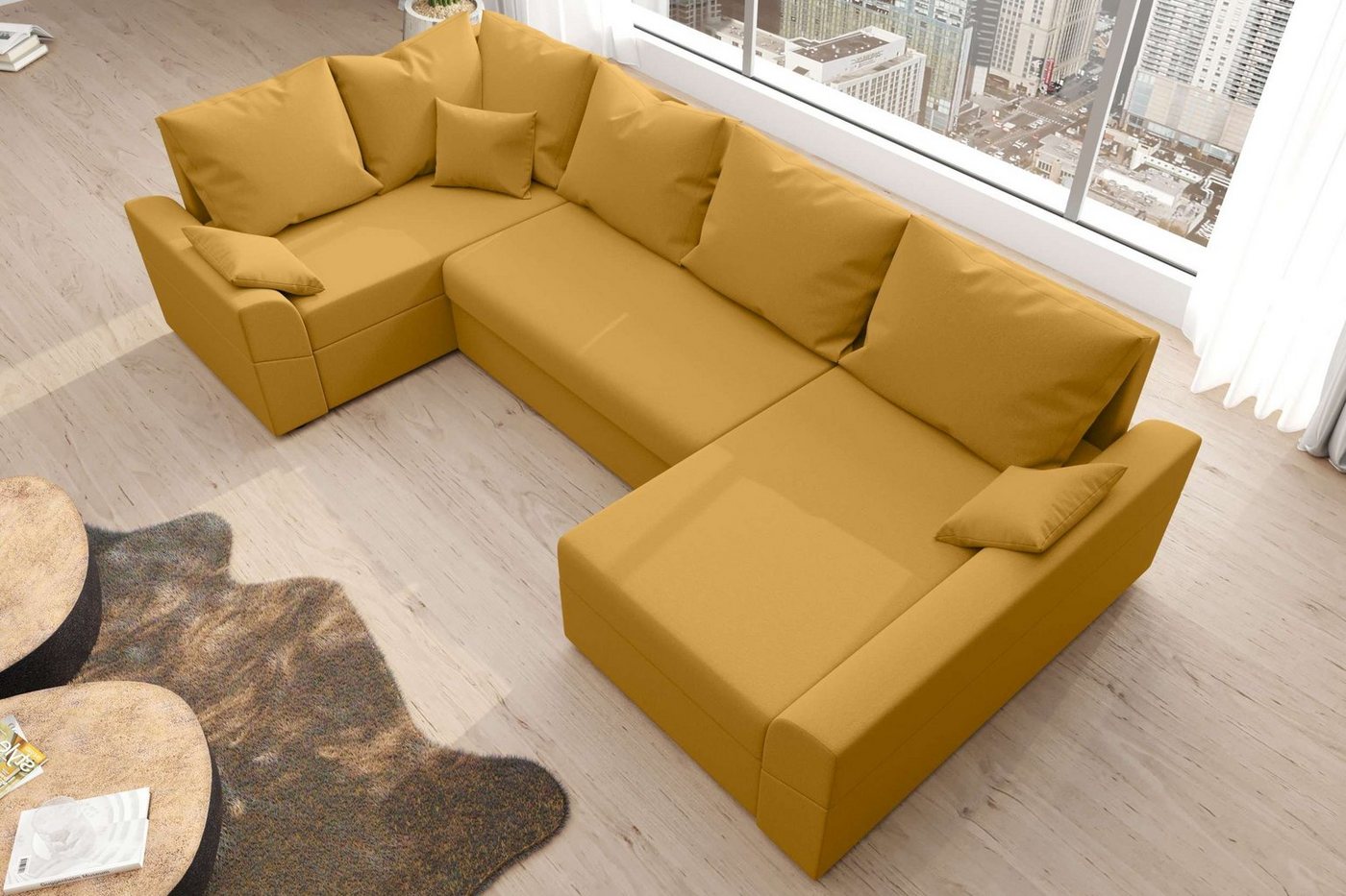 Stylefy Wohnlandschaft Bailey, U-Form, Eckcouch, Sofa, Sitzkomfort, mit Bettfunktion, mit Bettkasten, Modern Design von Stylefy