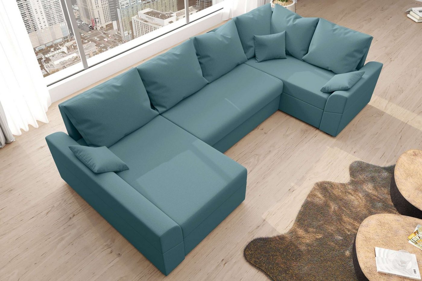 Stylefy Wohnlandschaft Bailey, U-Form, Eckcouch, Sofa, Sitzkomfort, mit Bettfunktion, mit Bettkasten, Modern Design von Stylefy