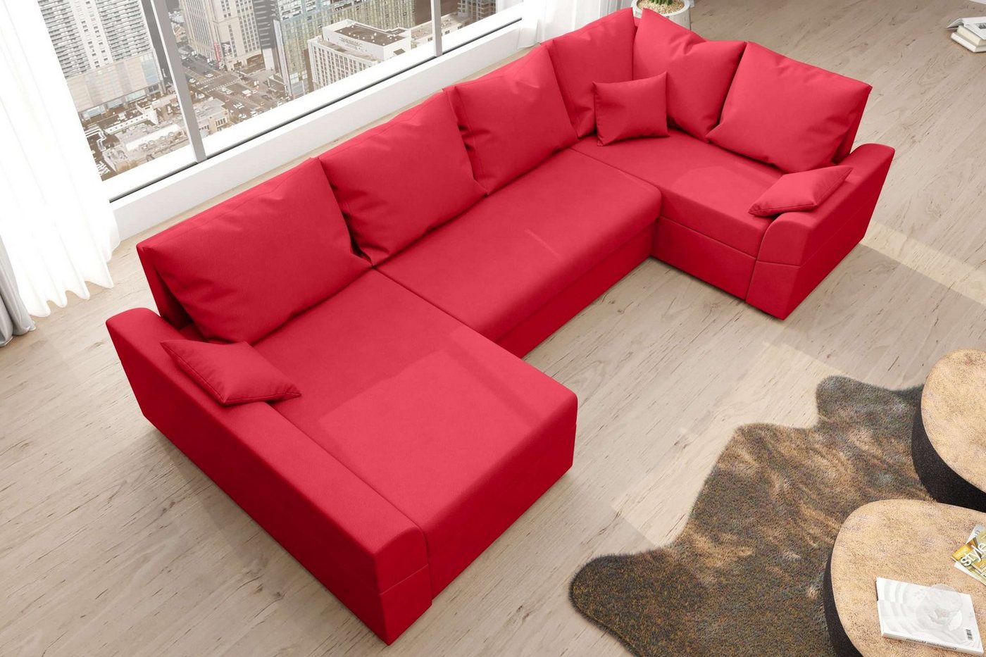 Stylefy Wohnlandschaft Bailey, U-Form, Eckcouch, Sofa, Sitzkomfort, mit Bettfunktion, mit Bettkasten, Modern Design von Stylefy