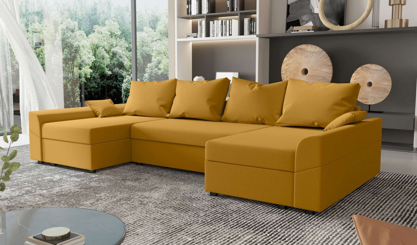 Stylefy Wohnlandschaft Carolina, U-Form, Eckcouch, Sofa, Sitzkomfort, mit Bettfunktion, mit Bettkasten, Modern Design von Stylefy