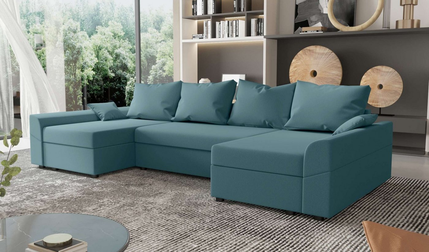 Stylefy Wohnlandschaft Carolina, U-Form, Eckcouch, Sofa, Sitzkomfort, mit Bettfunktion, mit Bettkasten, Modern Design von Stylefy