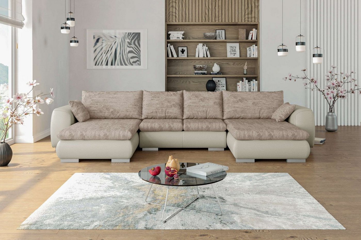 Stylefy Wohnlandschaft Clemens, Sofa, U-Form, Ottomane links oder rechts bestellbar, mit Bettfunktion, frei im Raum stellbar, Modern Design, mit Wellenfederung von Stylefy