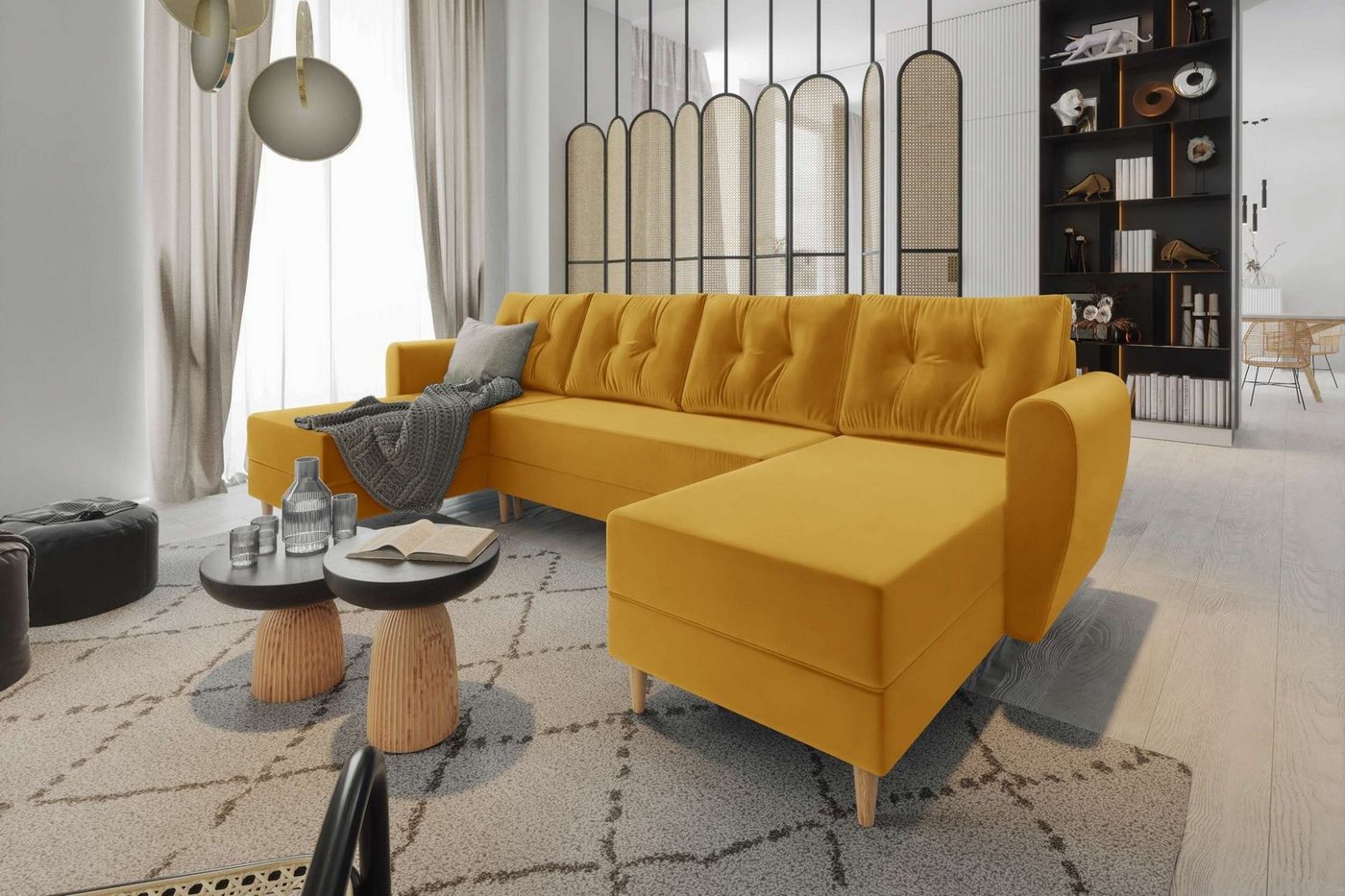 Stylefy Wohnlandschaft Lillen, U-Form, Eckcouch, Sofa, Sitzkomfort, mit Bettfunktion, mit Bettkasten, Modern Design von Stylefy