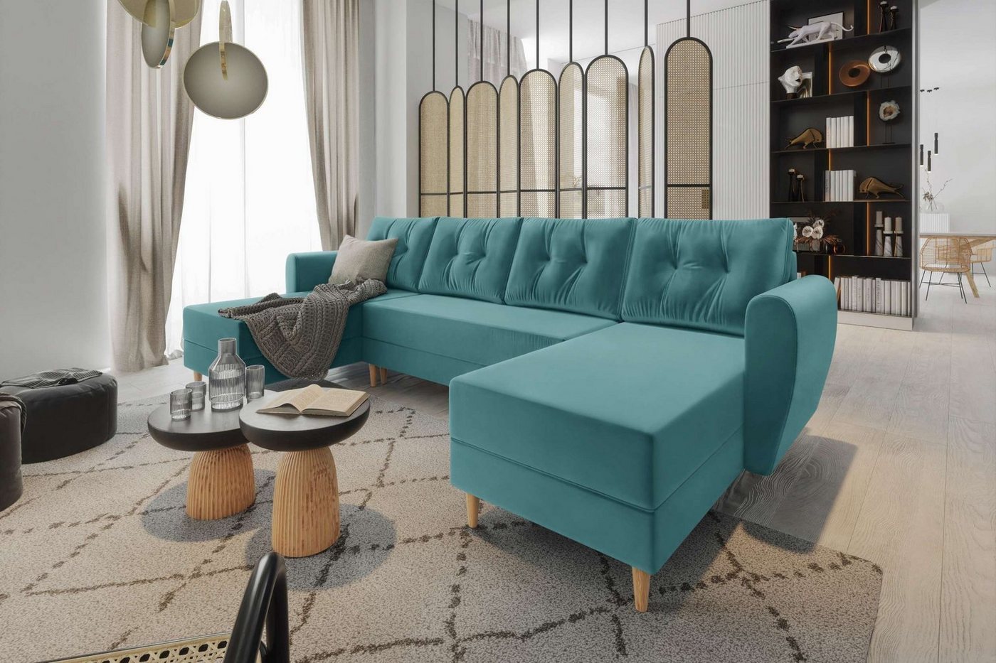 Stylefy Wohnlandschaft Lillen, U-Form, Eckcouch, Sofa, Sitzkomfort, mit Bettfunktion, mit Bettkasten, Modern Design von Stylefy