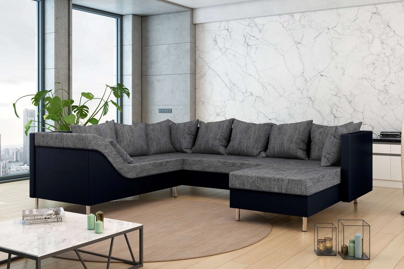 Stylefy Wohnlandschaft Lotos, Sofa, U-Form, Ottomane links oder rechts bestellbar, frei im Raum stellbar, Modern Design, made in Europa von Stylefy