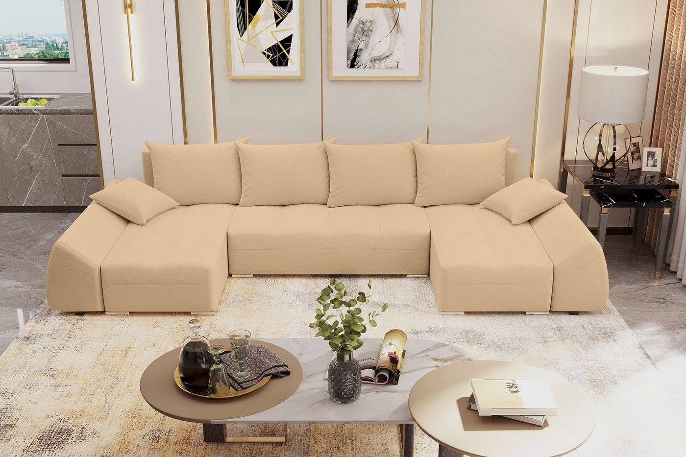 99rooms Wohnlandschaft Madeira, U-Form, Eckcouch, Sofa, Sitzkomfort, mit Bettfunktion, mit Bettkasten, Modern Design von 99rooms