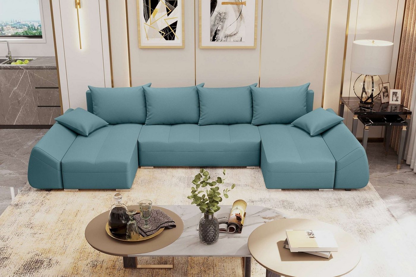 Stylefy Wohnlandschaft Madeira, U-Form, Eckcouch, Sofa, Sitzkomfort, mit Bettfunktion, mit Bettkasten, Modern Design von Stylefy