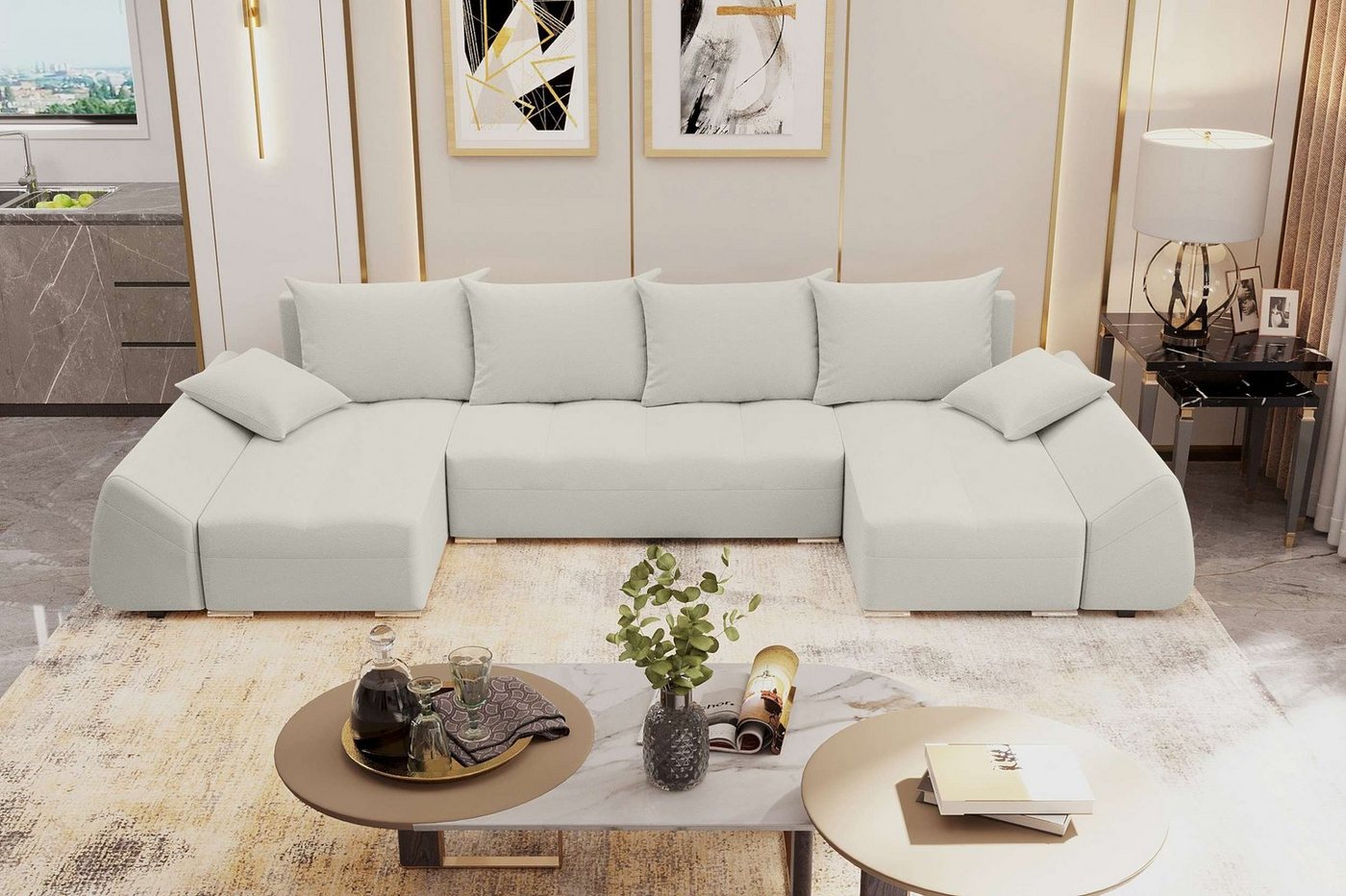 Stylefy Wohnlandschaft Madeira, U-Form, Eckcouch, Sofa, Sitzkomfort, mit Bettfunktion, mit Bettkasten, Modern Design von Stylefy