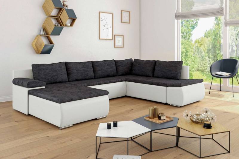 99rooms Wohnlandschaft Nessi, Sofa, U-Form, Ottomane links oder rechts bestellbar, mit Bettfunktion und Bettkasten, frei im Raum stellbar, Modern Design, mit Wellenfederung von 99rooms