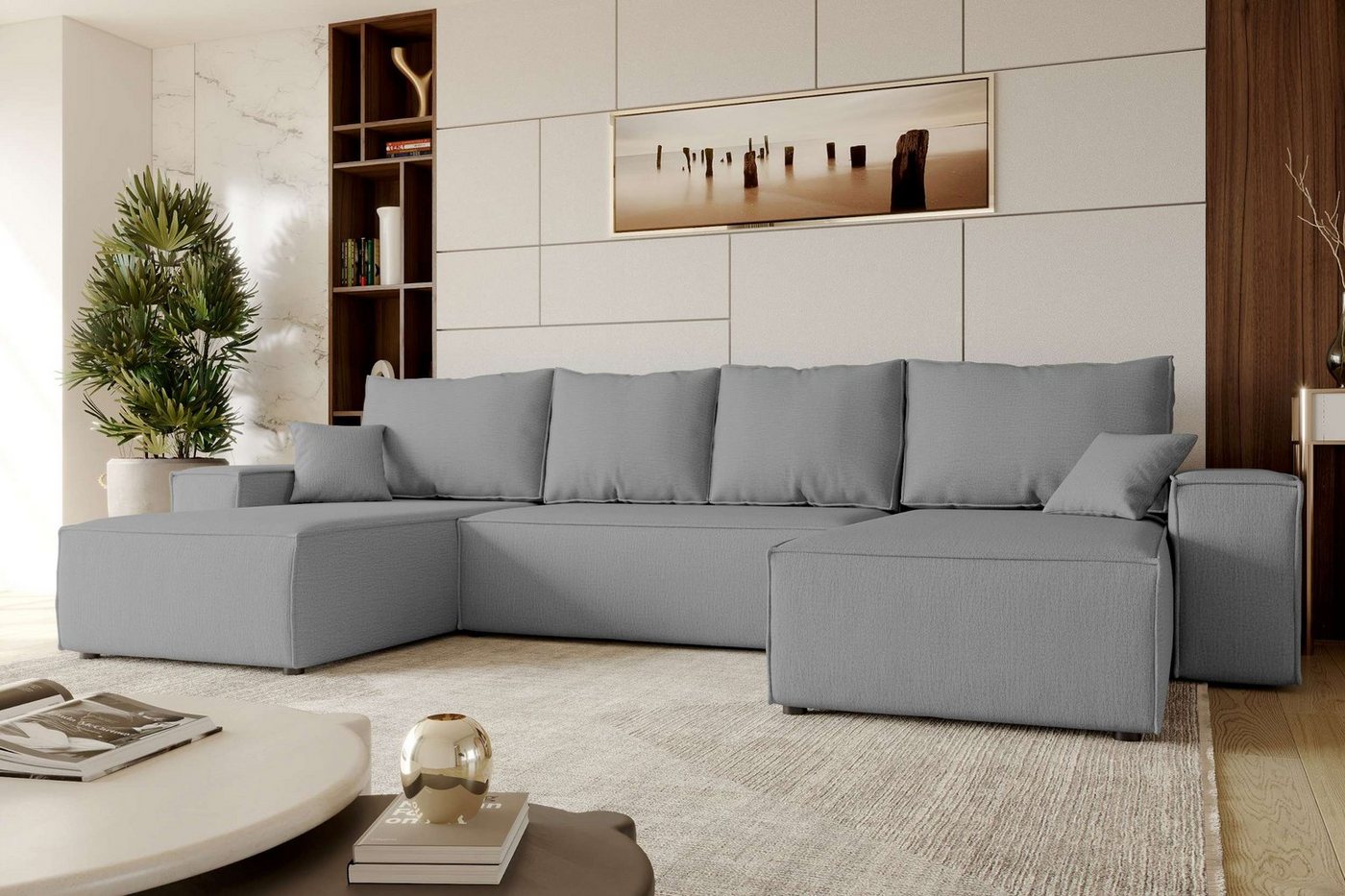 Stylefy Wohnlandschaft Penelope, U-Form, Couch, mit Bettfunktion und Bettkasten, Kissen inklusiv, Modern von Stylefy