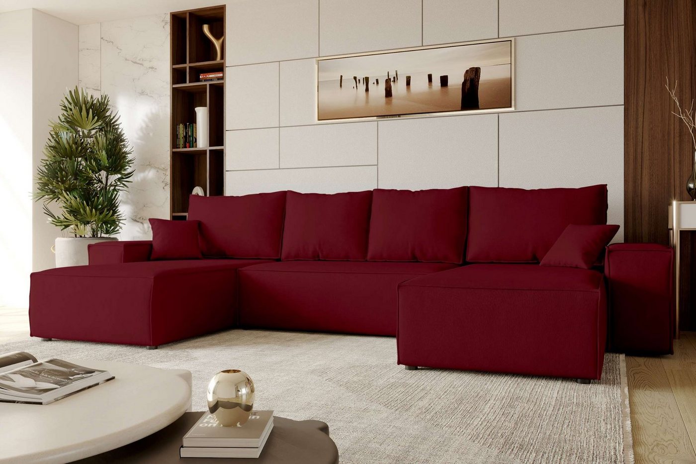 Stylefy Wohnlandschaft Penelope, U-Form, Couch, mit Bettfunktion und Bettkasten, Kissen inklusiv, Modern von Stylefy