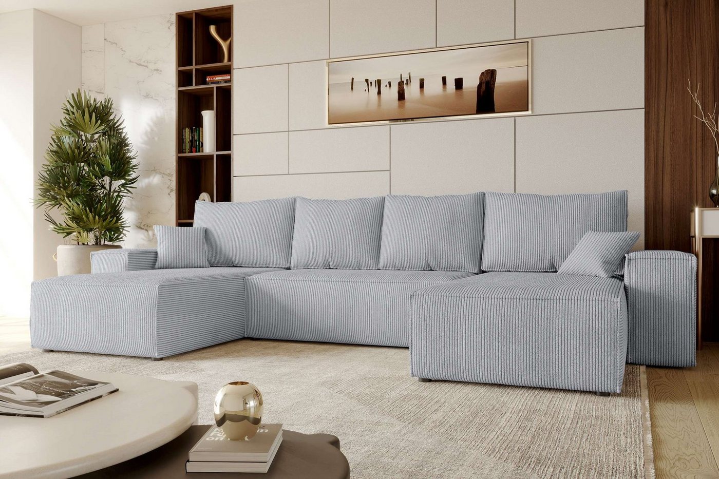 Stylefy Wohnlandschaft Penelope, U-Form, Couch, mit Bettfunktion und Bettkasten, Kissen inklusiv, Modern von Stylefy