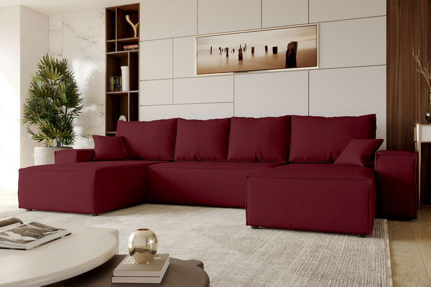 Stylefy Wohnlandschaft Penelope, U-Form, Couch, mit Bettfunktion und Bettkasten, Kissen inklusiv, Modern von Stylefy