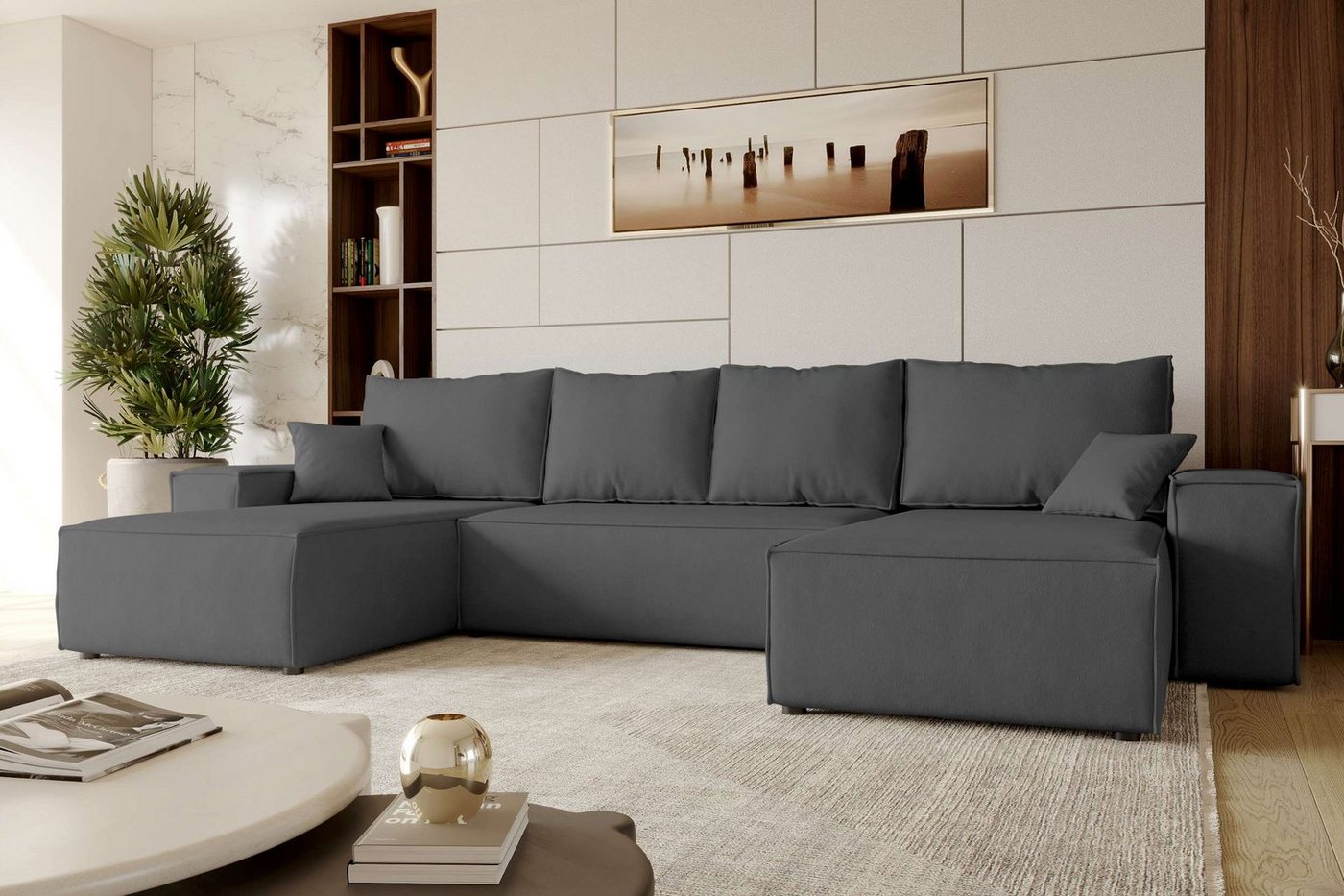 Stylefy Wohnlandschaft Penelope, U-Form, Couch, mit Bettfunktion und Bettkasten, Kissen inklusiv, Modern von Stylefy