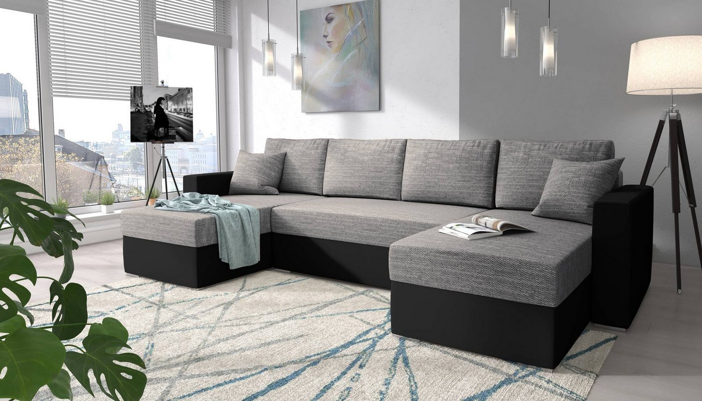 Stylefy Wohnlandschaft Rubicon, U-Form, Sofa, mit Bettfunktion und Bettkasten, frei im Raum stellbar, inklusive Kissen, Sitzkomfort, Klassisch Design von Stylefy