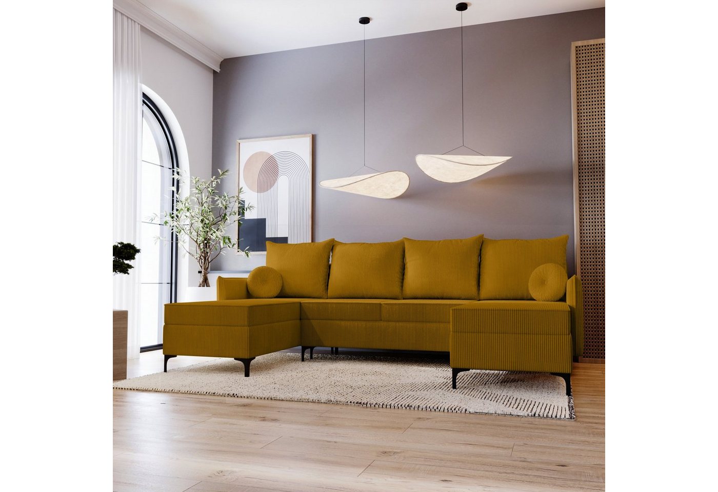 Stylefy Wohnlandschaft Savannah, U-Form, Couch, mit Bettfunktion und Bettkasten, Kissen inklusiv, Modern von Stylefy