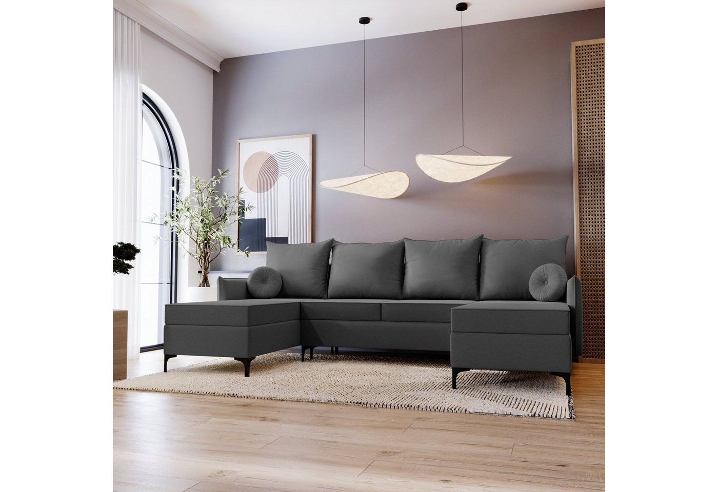 Stylefy Wohnlandschaft Savannah, U-Form, Couch, mit Bettfunktion und Bettkasten, Kissen inklusiv, Modern von Stylefy