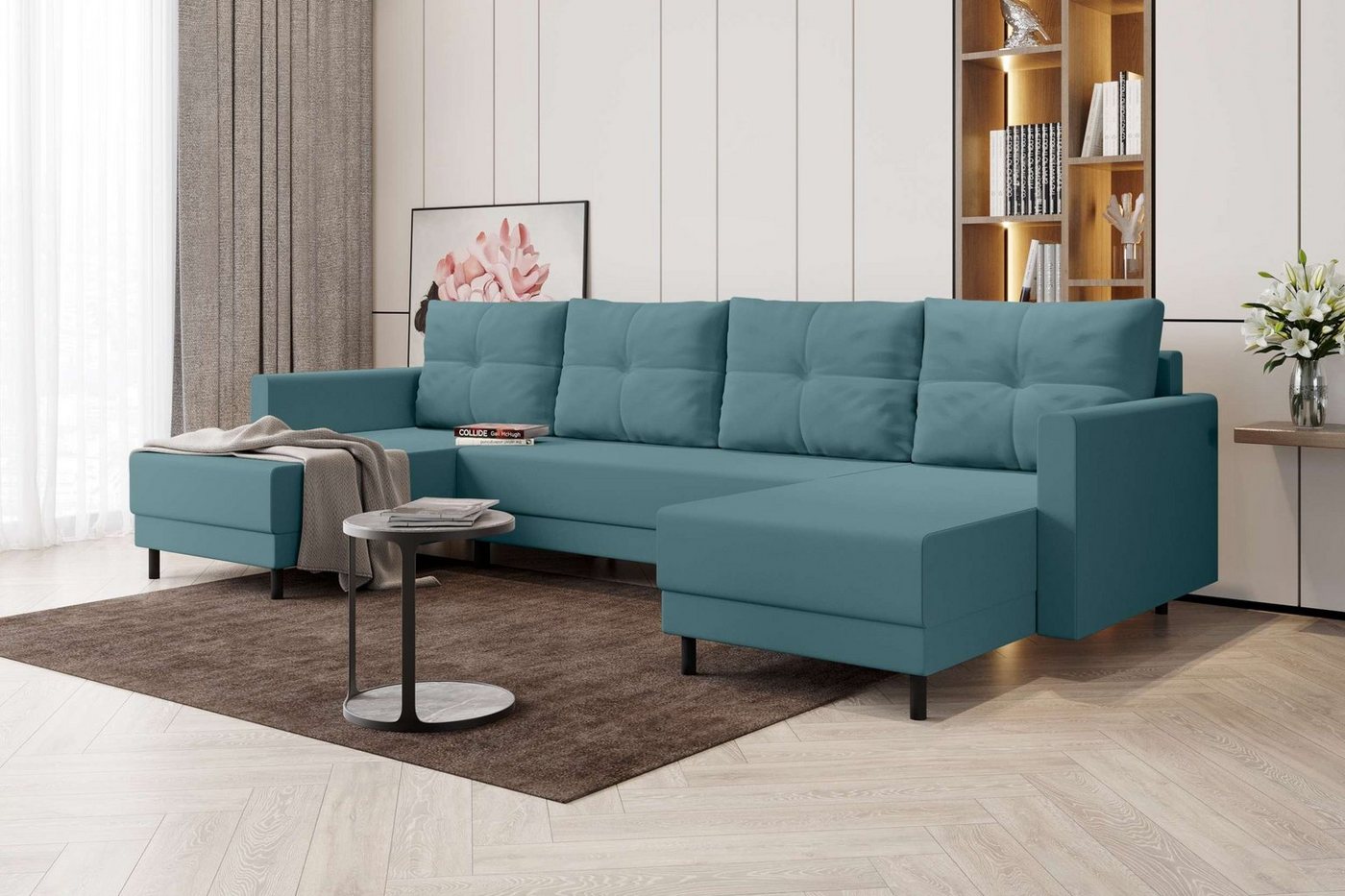 Stylefy Wohnlandschaft Selena, U-Form, Eckcouch, Sofa, Sitzkomfort, mit Bettfunktion, mit Bettkasten, Modern Design von Stylefy