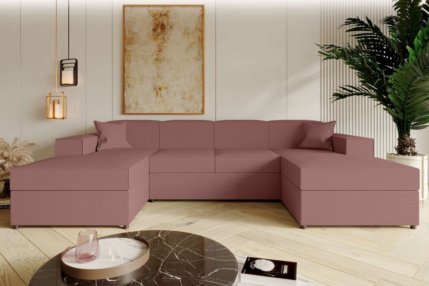 Stylefy Wohnlandschaft Sergio, U-Form, Couch, mit Bettfunktion und 2xBettkasten, Sitzkomfort, Modern Design von Stylefy