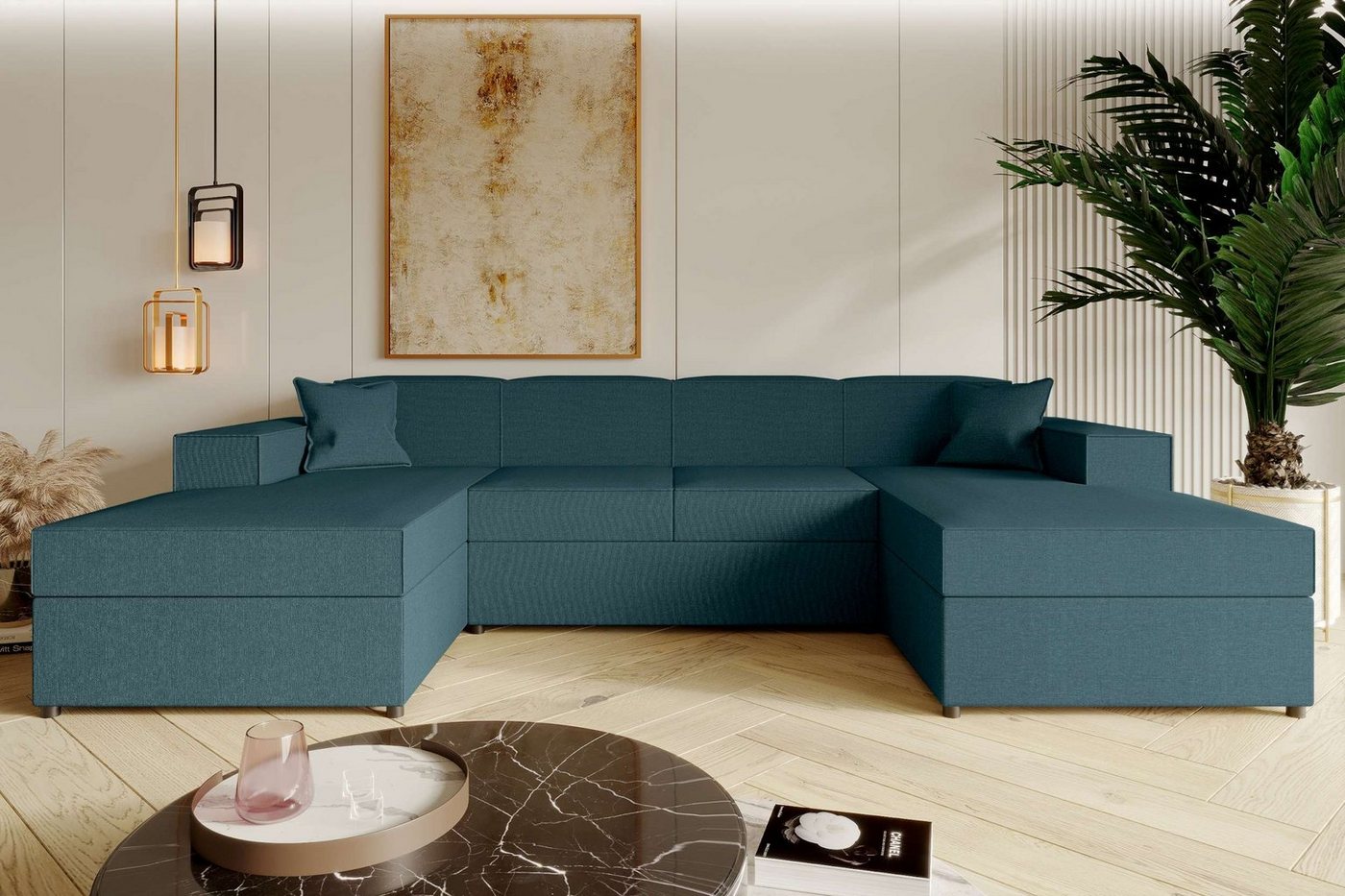 Stylefy Wohnlandschaft Sergio, U-Form, Couch, mit Bettfunktion und 2xBettkasten, Sitzkomfort, Modern Design von Stylefy