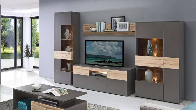 99rooms Wohnwand Cuando, (Wohnmöbel, Wohnzimmer-Set), Wohnwand, inkl. LED-Beleuchtung, mit Soft-Close Funktion, Glaseinsatz von 99rooms