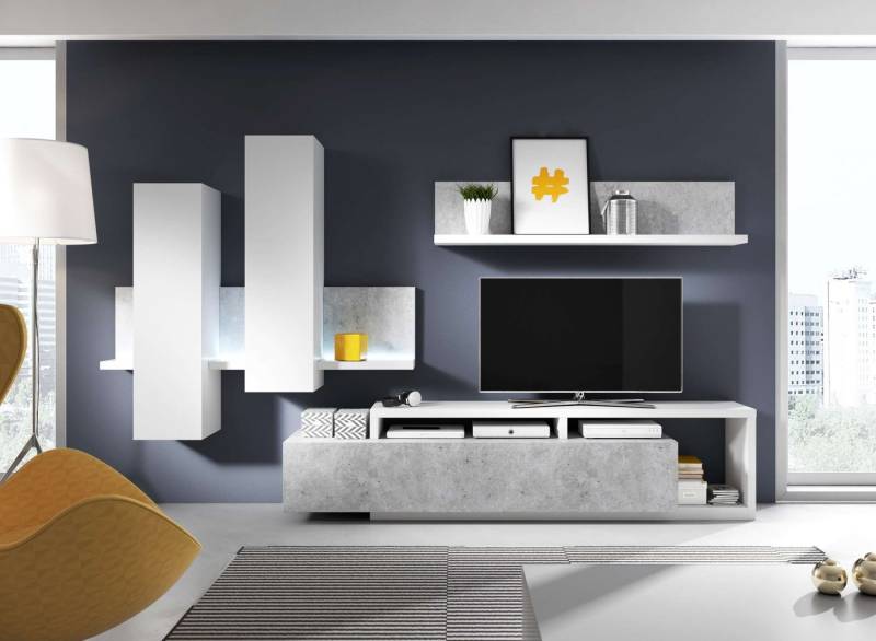 99rooms Wohnwand Monstera, (Set (3-St), Wohnzimmer-Set), bestehend aus 1xHängevitrine, 1xLowboard und 1xWandboard, inkl. LED-Beleuchtung, variabel stellbar, Modern Design von 99rooms