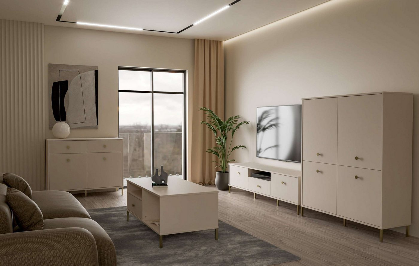 Stylefy Wohnwand Patricio, (Wohnmöbel, Wohnzimmer-Set (4×St), bestehend aus Kommode, TV-Lowboard, Highboard, Couchtisch von Stylefy