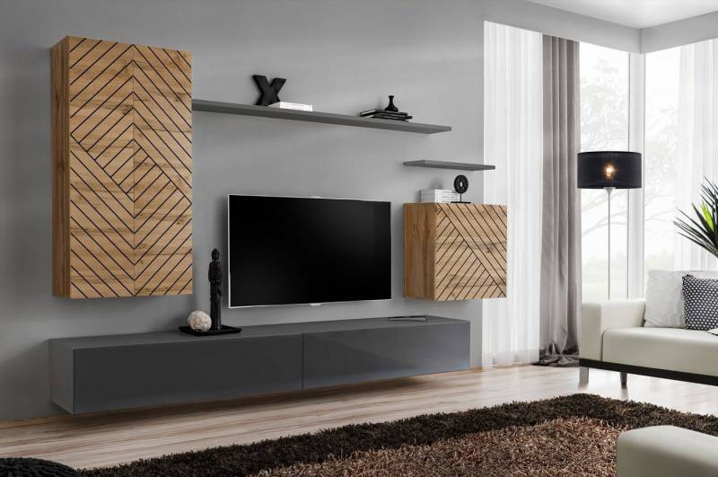 99rooms Wohnwand Swotch II L, (Set (7 St), Wohnzimmer-Set), bestehend aus 2×Lowboard, 2×Wandboard, 3×Wandschrank, hängend von 99rooms