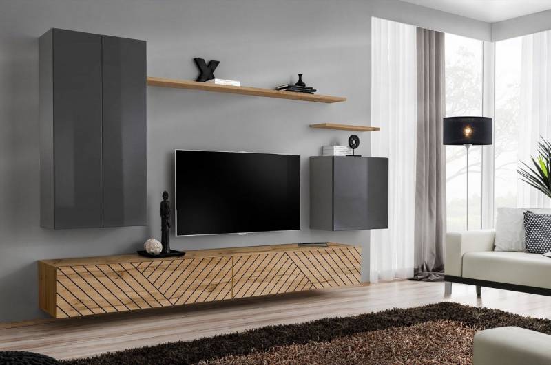 99rooms Wohnwand Swotch II L, (Set (7 St), Wohnzimmer-Set), bestehend aus 2×Lowboard, 2×Wandboard, 3×Wandschrank, hängend von 99rooms