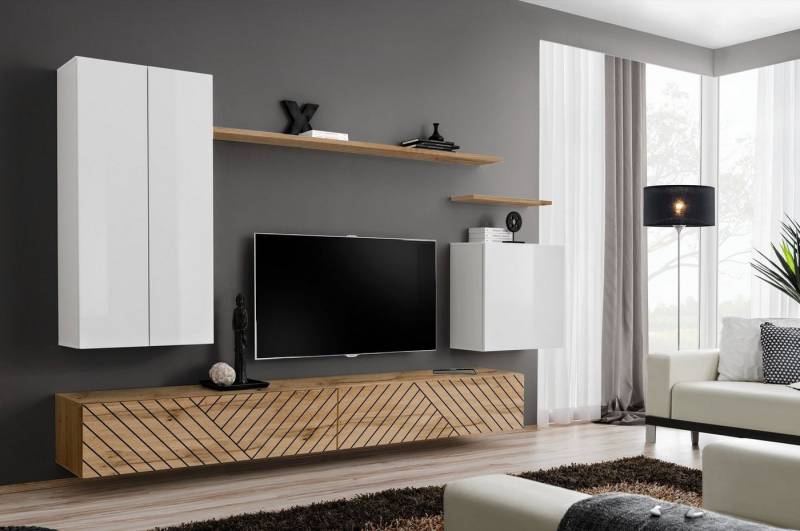 99rooms Wohnwand Swotch II L, (Set (7 St), Wohnzimmer-Set), bestehend aus 2×Lowboard, 2×Wandboard, 3×Wandschrank, hängend von 99rooms