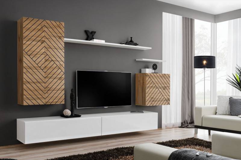 99rooms Wohnwand Swotch II L, (Set (7 St), Wohnzimmer-Set), bestehend aus 2×Lowboard, 2×Wandboard, 3×Wandschrank, hängend von 99rooms