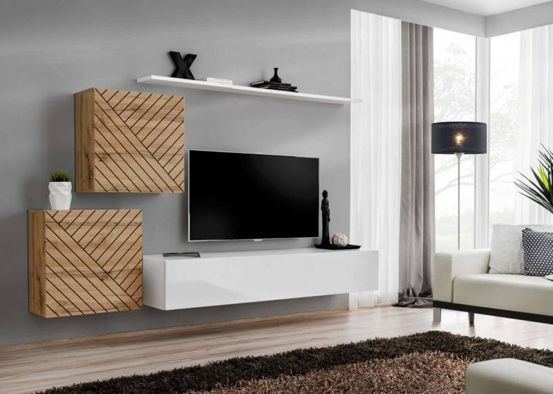 99rooms Wohnwand Swotch V L, (Set (4 St), Wohnzimmer-Set), bestehend aus 1×Lowboard, 2×Wandschrank, 1×Wandboard, hängend von 99rooms