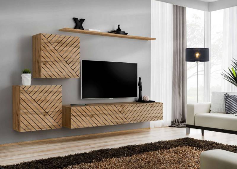 99rooms Wohnwand Swotch V L, (Set (4 St), Wohnzimmer-Set), bestehend aus 1×Lowboard, 2×Wandschrank, 1×Wandboard, hängend von 99rooms