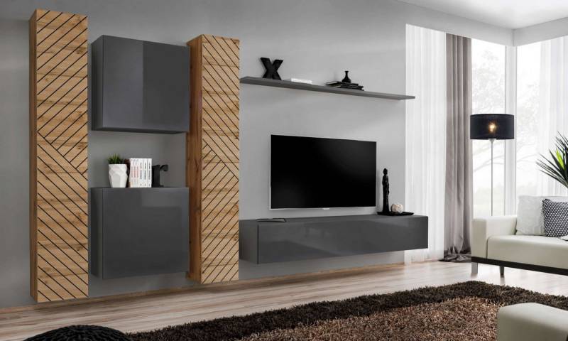 99rooms Wohnwand Swotch VI L, (Set (6 St), Wohnzimmer-Set), bestehend aus 1×Lowboard, 4×Wandschrank, 1×Wandboard, hängend von 99rooms