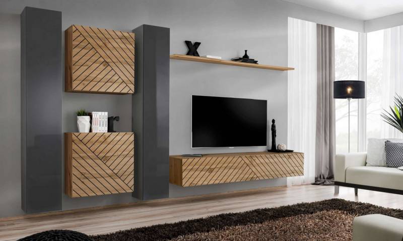99rooms Wohnwand Swotch VI L, (Set (6 St), Wohnzimmer-Set), bestehend aus 1×Lowboard, 4×Wandschrank, 1×Wandboard, hängend von 99rooms