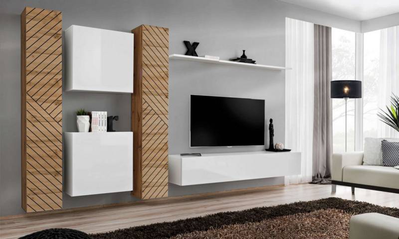 99rooms Wohnwand Swotch VI L, (Set (6 St), Wohnzimmer-Set), bestehend aus 1×Lowboard, 4×Wandschrank, 1×Wandboard, hängend von 99rooms