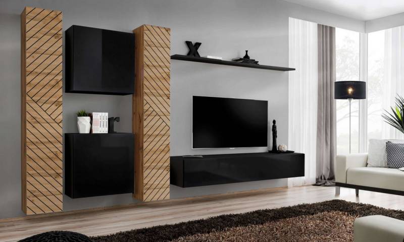 99rooms Wohnwand Swotch VI L, (Set (6 St), Wohnzimmer-Set), bestehend aus 1×Lowboard, 4×Wandschrank, 1×Wandboard, hängend von 99rooms